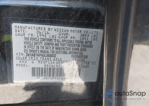 2016 Nissan Sentra Sv из США, поврежденный, VIN 3N1AB7AP4GL668032